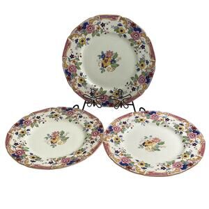Grindley Tunstall 3 ANNABELLE 9.5 inch Dinner Plates England Vtg 1930s China HTF